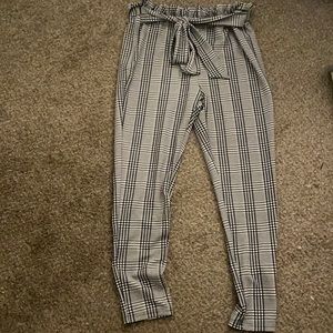 Black/White Plaid Stretchy w/ Paperbag Waist Work Pants, Size 2XL